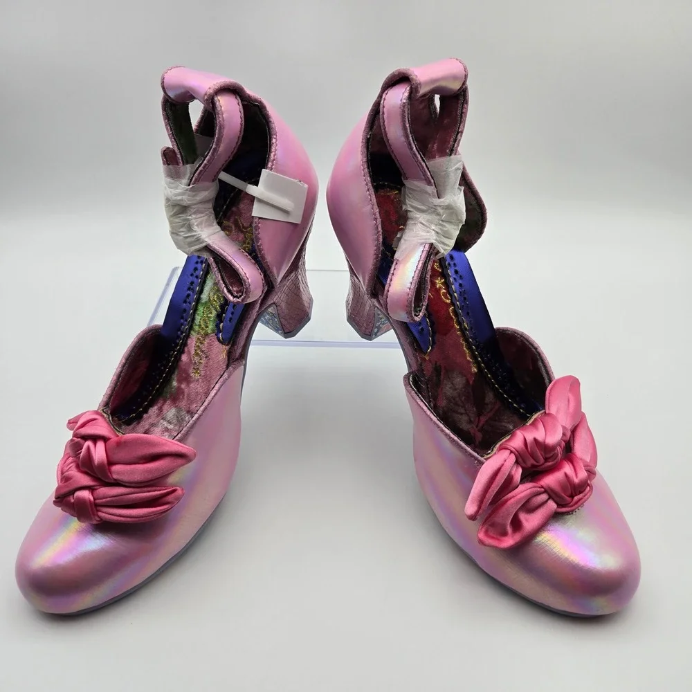 Irregular Choice NEW Summer Breeze Pink Holographic Iridescent W/Bows Sz 39 US 8